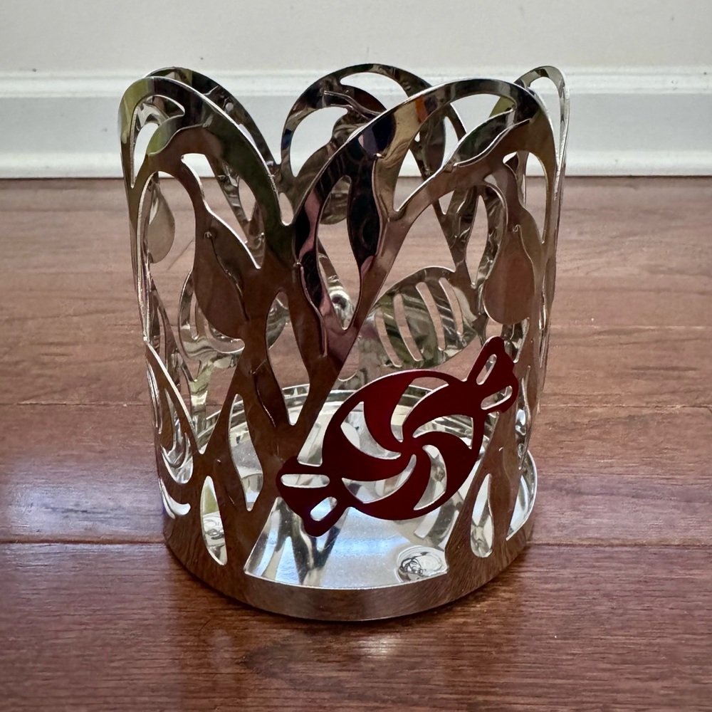 Silver and Red Decorative Candy Cane & Peppermint Candle Holder Yankee Candle